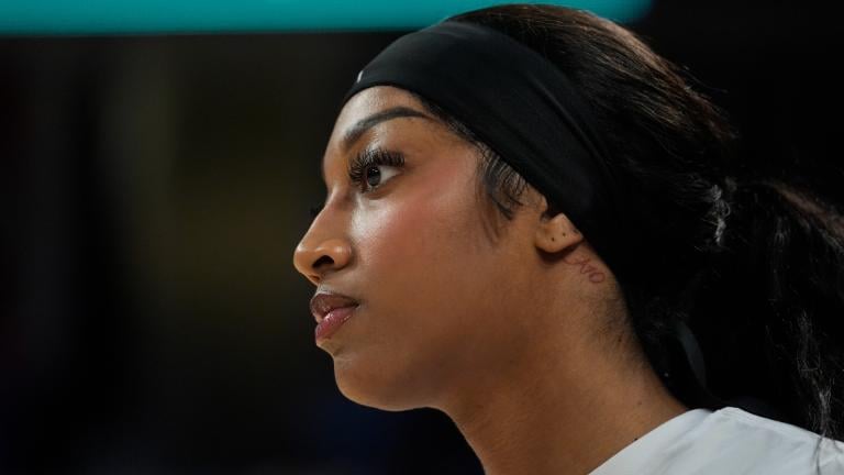 Chicago Sky's Angel Reese warms up before a WNBA basketball game against the Indiana Fever, Friday, Aug. 30, 2024, in Chicago. (AP Photo / Erin Hooley)