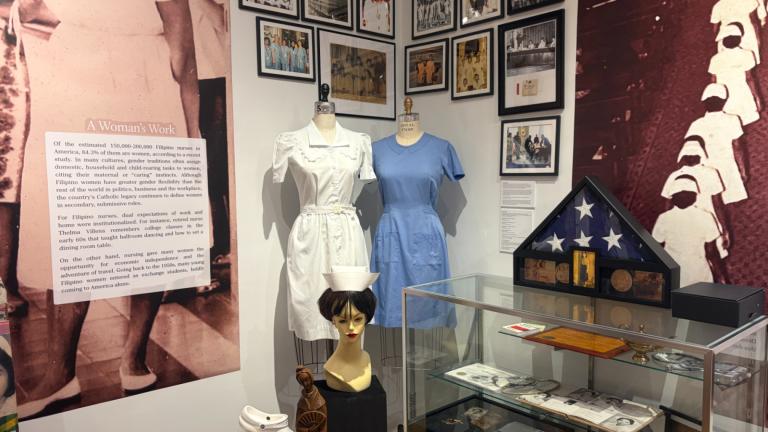 “Unheard Voices of Care: Filipino Nurses in America” runs until Aug. 2 at the International Museum of Surgical Science. The exhibit highlights stories of Filipino nurses from the 1940s until present day. (Eunice Alpasan / WTTW News)