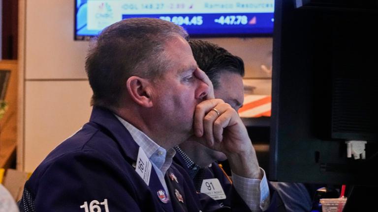 Trader Thomas McCauley works on the floor of the New York Stock Exchange, Monday, April 21, 2025. (AP Photo / Richard Drew)