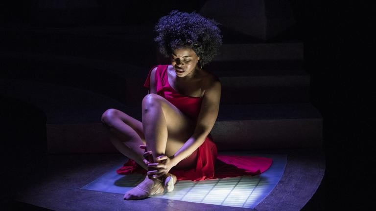 AnJi White in Court Theatre’s production of “For Colored Girls Who Have Considered Suicide/When the Rainbow Was Enuf.” (Photo by Michael Brosilow)