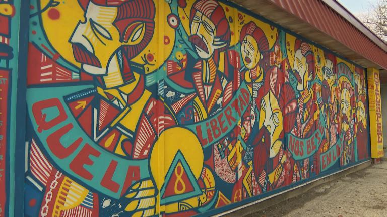 “Que La Libertad Nos Bese En Los Labios Siempre” is a new mural in Little Village by Yollocalli Arts Reach artists. (WTTW News)