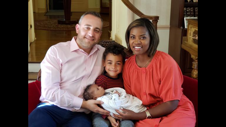 Brandis Friedman and her husband Jason with 6-year-old Blake and new addition Miles Win.