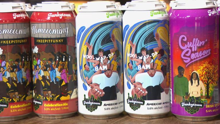 The labels from Funkytown Brewery pay tribute to Black cultural influences. (WTTW News)