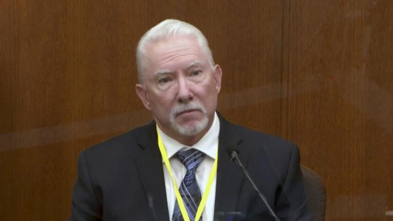 In this image from video, Barry Brodd, a use of force expert testifies as Hennepin County Judge Peter Cahill presides, Tuesday, April 13, 2021, in the trial of former Minneapolis police Officer Derek Chauvin at the Hennepin County Courthouse in Minneapolis, Minn. (Court TV via AP, Pool)