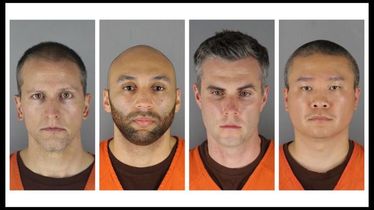 This combination of photos provided by the Hennepin County Sheriff’s Office in Minnesota on Wednesday, June 3, 2020, shows from left, former Minneapolis police officers Derek Chauvin, J. Alexander Kueng, Thomas Lane and Tou Thao. (Hennepin County Sheriff’s Office via AP File)