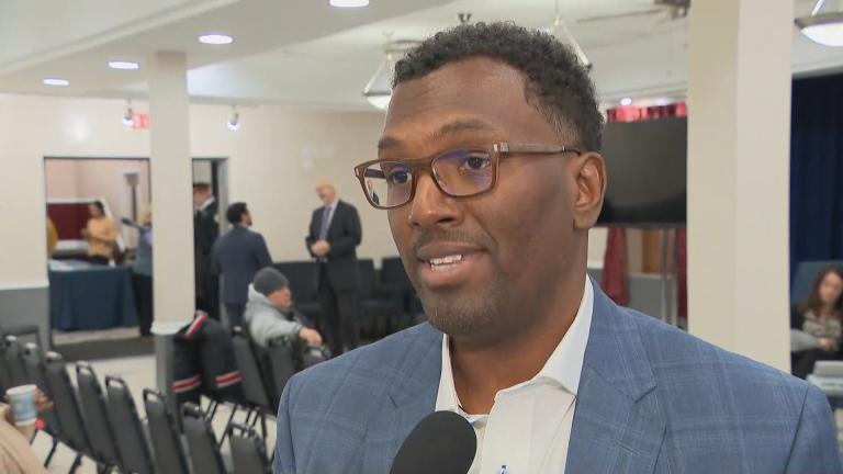 Police Board President Ghian Foreman speaks with WTTW News on Wednesday, Dec. 11, 2019. (WTTW News)