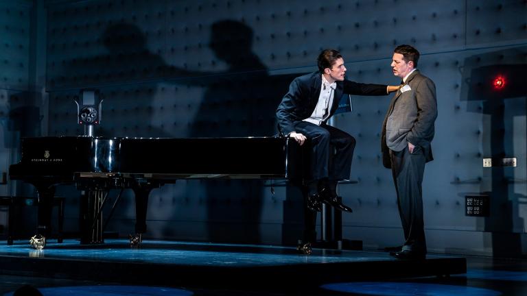John Zdrojeski, left, and Sean Hayes in Doug Wright’s “Good Night, Oscar” at the Goodman Theatre. (Credit Liz Lauren)