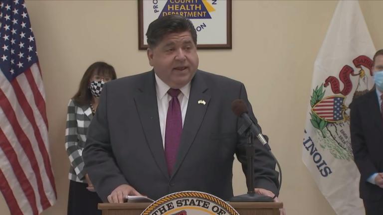 Gov. J.B. Pritzker speaks Monday, July 27, 2020 in Quincy, Illinois, about the coronavirus. (WTTW News)