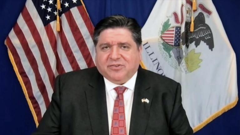 Gov. J.B. Pritzker appears on “Chicago Tonight” via Zoom on Monday, March 15, 2021. (WTTW News)