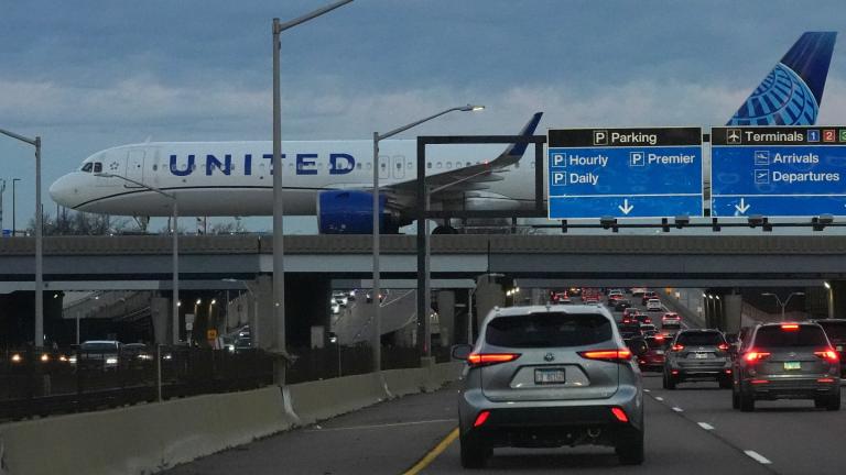 A United Airlines flight arrives at O'Hare International Airport in Chicago, Monday, Nov. 3, 2025. (AP Photo / Nam Y. Huh)