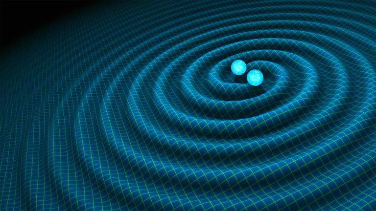 An artist’s impression of gravitational waves generated by binary neutron stars. (Credits: R. Hurt / Caltech-JPL)