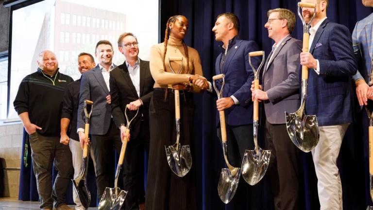 A groundbreaking ceremony held earlier this year for Devereaux Peters’ affordable housing development project in South Bend, Ind. (Courtesy of Devereaux Peters)