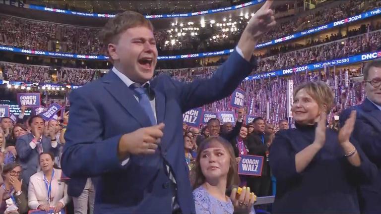 Gus Walz is pictured at the Democratic National Convention. (CNN)