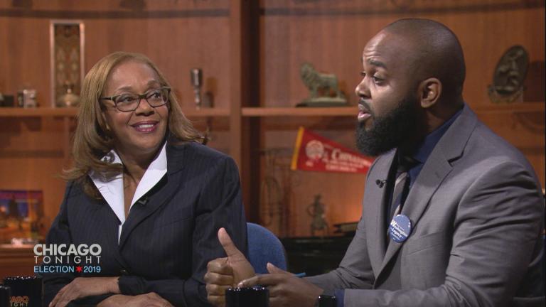 Aldermanic candidates for the 5th Ward appear on “Chicago Tonight” on March 13, 2019: Incumbent Ald. Leslie Hairston and William Calloway.