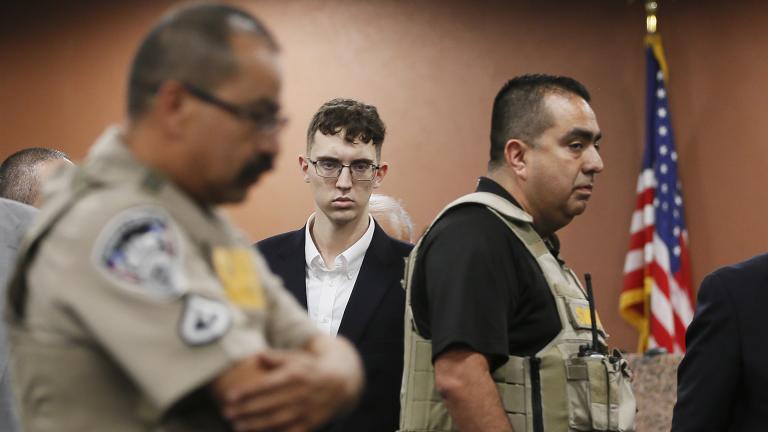 In this Oct. 10, 2019 file photo, El Paso Walmart shooting suspect Patrick Crusius pleads not guilty during his arraignment in El Paso, Texas. (Briana Sanchez / El Paso Times via AP, Pool, File) In this Oct. 10, 2019 file photo, El Paso Walmart shooting suspect Patrick Crusius pleads not guilty during his arraignment in El Paso, Texas. (Briana Sanchez / El Paso Times via AP, Pool, File)