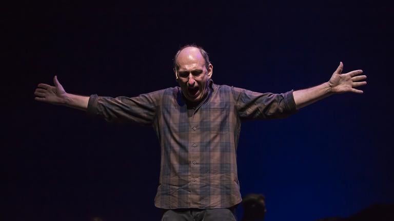 Playwright and performer David Cale in his world premiere solo musical memoir “We’re Only Alive for A Short Amount of Time,” directed by Robert Falls at Goodman Theatre. (Credit: Liz Lauren) Playwright and performer David Cale in his world premiere solo musical memoir “We’re Only Alive for A Short Amount of Time,” directed by Robert Falls at Goodman Theatre. (Credit: Liz Lauren)