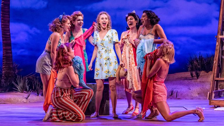 Samantha Hill, center, as Nellie in “South Pacific” at Drury Lane Oakbrook Theatre. (Photo by Brett Beiner)