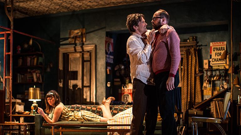 Kristen Magee (Gloria), Chris Stack (Sidney Brustein) and Grant James Varjas (David) in "The Sign in Sidney Brustein’s Window" by Lorraine Hansberry. (Courtesy of Goodman Theatre)