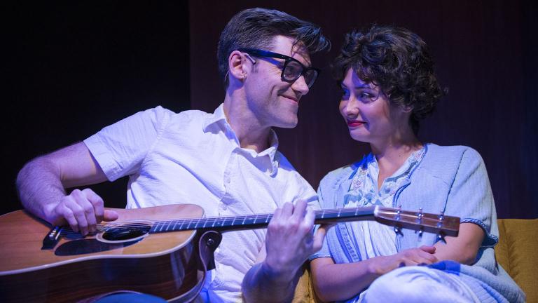 Zachary Stevenson and Molly Hernandez in “Heartbreak Hotel” at the Broadway Playhouse. (Credit: Brett Beiner)