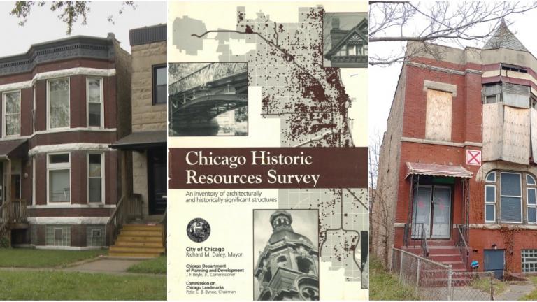 From left: Emmett Till’s childhood home (WTTW News), Historic Resource Survey cover (courtesy of Preservation Chicago), and Muddy Waters’ house (Ward Miller / Preservation Chicago).