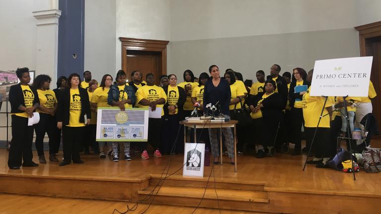 Chicago Department of Family and Support Services Commissioner Lisa Morrison Butler on April 20 announces the city’s $1 million commitment to housing 100 homeless families. (Maya Miller / Chicago Tonight)