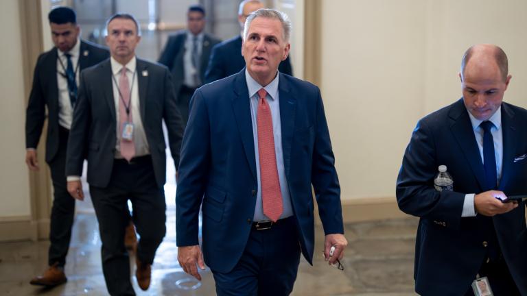 Speaker of the House Kevin McCarthy, R-Calif., arrives at the Capitol in Washington, early Tuesday, Sept. 12, 2023, as Congress faces a deadline to fund the government by the end of the month, or risk a potentially devastating federal shutdown. (J. Scott Applewhite / AP Photo)