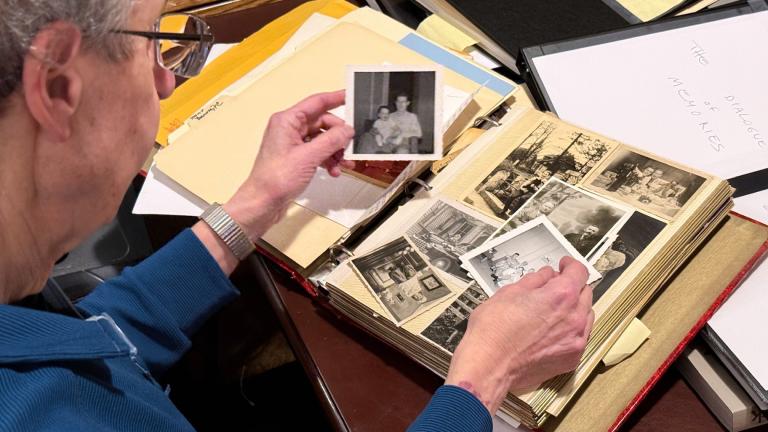 Journalist and former Chicago Tribune jazz critic Howard Reich with family photos. His new new opera, “The Dialogue of Memories,” is embarking on a three-city U.S. tour this month that culminates at the Studebaker Theater in Chicago on May 23 and 24. (Courtesy of Verismo Communications)