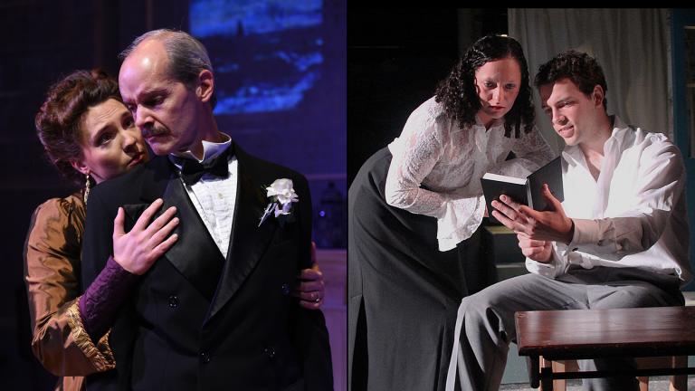 Eliza Stoughton and Mark Ulrich in “Howards End,” left, and Emma Brayndick and Miles Borchard “Sons and Lovers.” (Photos by Michael Courier, left, and Lisa Lennington)