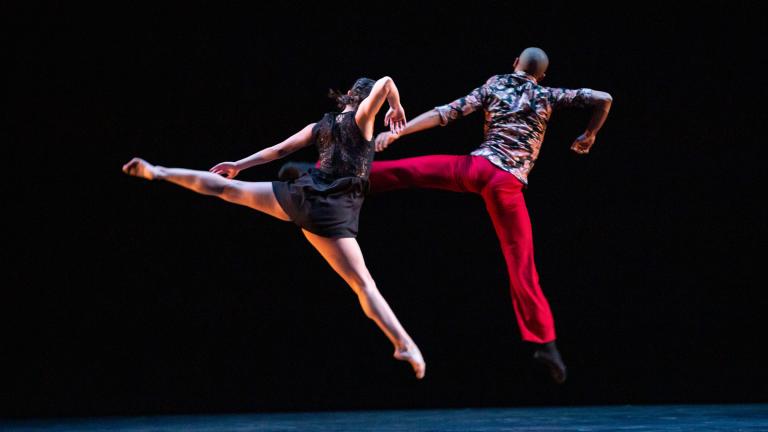 Hubbard Street Dancer Alicia Delgadillo and Malpaso Dance Company Artistic Director Osnel Delgado in “Ocaso” by Osnel Delgado. (Photo by Cheryl Mann)