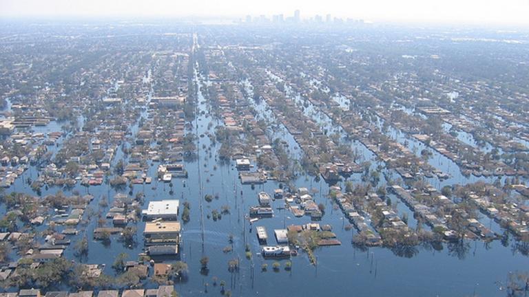 View of inundated areas in New Orleans following breaking of the levees surrounding the city as the result of Hurricane Katrina. New Orleans. Photo was taken Sept. 11, 2005. (Lt. Cmdr. Mark Moran, NOAA Corps, NMAO/AOC)