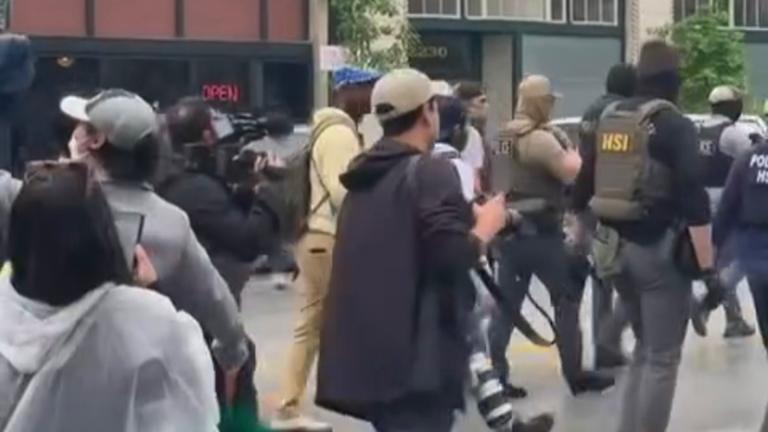Protesters clash with law enforcement in the South Loop on June 4, 2025. (Provided)