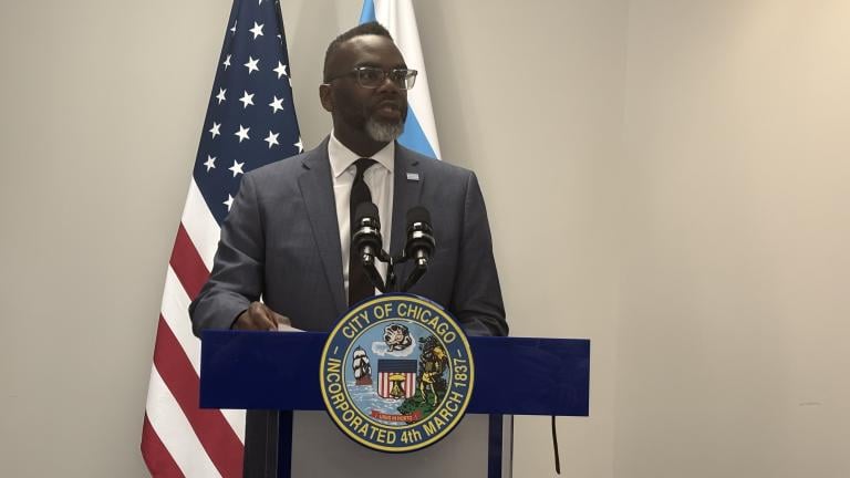 Mayor Brandon Johnson addresses the news media on July 8, 2025. (Heather Cherone/WTTW News)