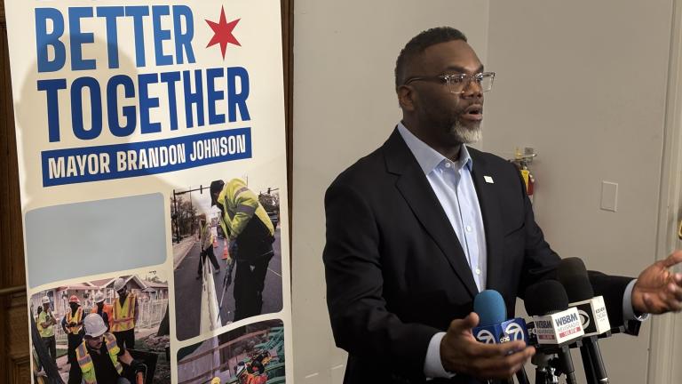 Mayor Brandon Johnson addresses the news media on Tuesday, Jan. 6, 2026. (Heather Cherone/WTTW News)
