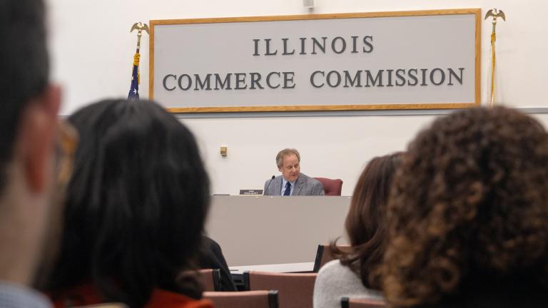 Illinois Commerce Commission Chair Doug Scott presides over a commission meeting in Chicago in late January. (Andrew Adams / Capitol News Illinois) 
