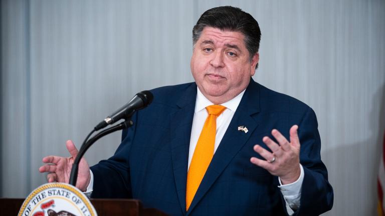 Illinois Gov. J.B. Pritzker answers questions from the media during a press conference at the Marriott Marquis Hotel in Chicago, Nov. 9, 2022. (Anthony Vazquez / Chicago Sun-Times via AP, File)