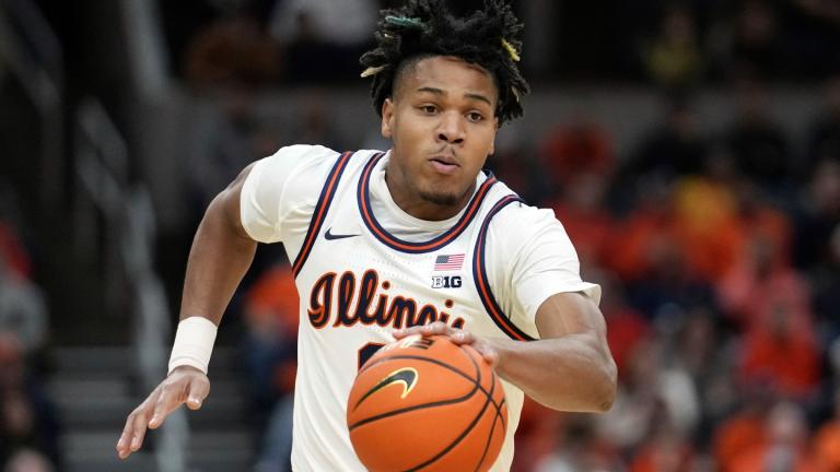 FILE – Illinois’ Terrence Shannon Jr. brings the ball down the court during the first half of an NCAA college basketball game against Missouri Friday, Dec. 22, 2023, in St. Louis. (Jeff Roberson / AP Photo, File)