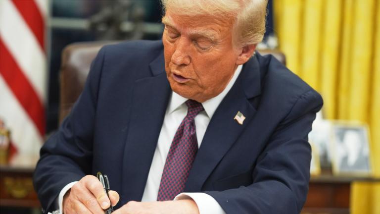 President Donald Trump signs an executive order on birthright citizenship in the Oval Office of the White House in Washington, Jan. 20, 2025. (AP Photo / Evan Vucci, File)