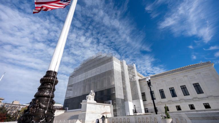 An American flag flies at half-staff outside the Supreme Court Nov. 5, 2025, in Washington. (AP Photo / Mark Schiefelbein, File)