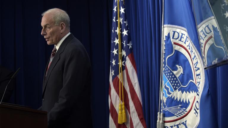 FILE - In this April 26, 2017, file photo, then-Homeland Security Secretary John Kelly announces the opening of the new Victims of Immigration Crime Engagement (VOICE) office during a news conference at Immigration and Customs Enforcement (ICE) in Washington. (AP Photo / Susan Walsh, File)