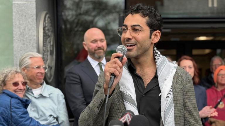 Mohsen Mahdawi speaks outside the courthouse after a judge released the Palestinian student activist on Wednesday, April 30, 2025 in Burlington, Vt. (AP Photo / Amanda Swinhart)