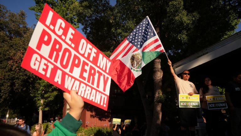 Residents gather during a community vigil on Monday, June 30, 2025, to stand in solidarity with an immigrant family after ICE agents detained Rosalina Luna Vargas on Saturday, June 28, in front of her children, in Pasadena, Calif. (Damian Dovarganes / AP Photo)