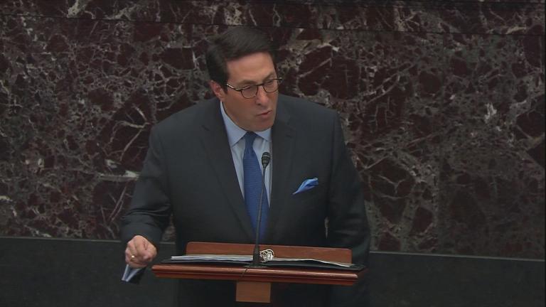 Jay Sekulow, personal attorney to President Donald Trump, speaks during the impeachment trial against Trump in the Senate on Tuesday, Jan. 28, 2020. (WTTW News via CNN)