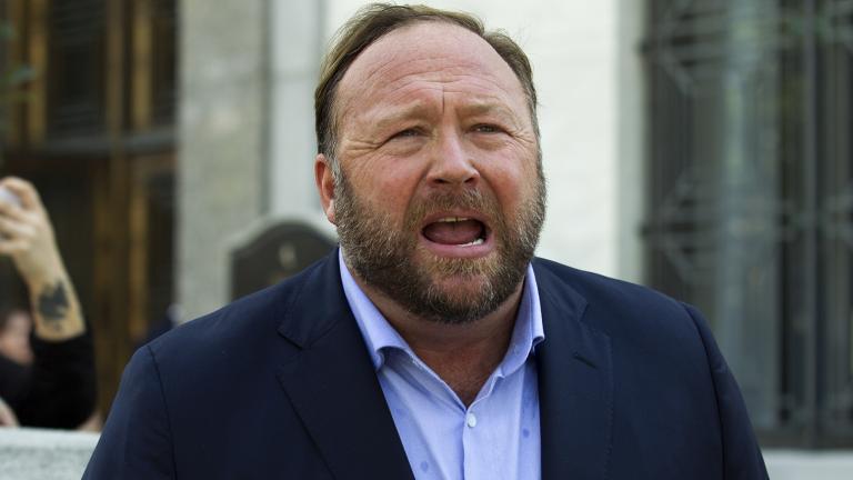 Alex Jones speaks to reporters in Washington, Sept. 5, 2018. (AP Photo / Jose Luis Magana, File)