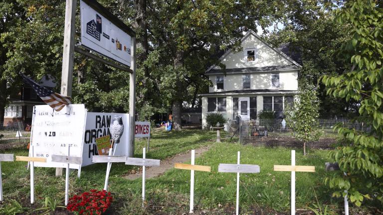 The home where a boy was killed and a woman critically injured after they were stabbed by a man who targeted them because they were Muslim is shown in Plainfield, Ill., Sunday, Oct. 15, 2023. (Anthony Vazquez/Chicago Sun-Times via AP)