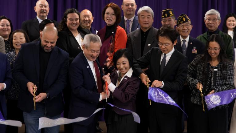 Ribbon-cutting ceremony for Japanese American Service Committee’s new building, located at 5700 N. Lincoln Ave., on Dec. 12, 2024. (Michael Izquierdo / WTTW News)