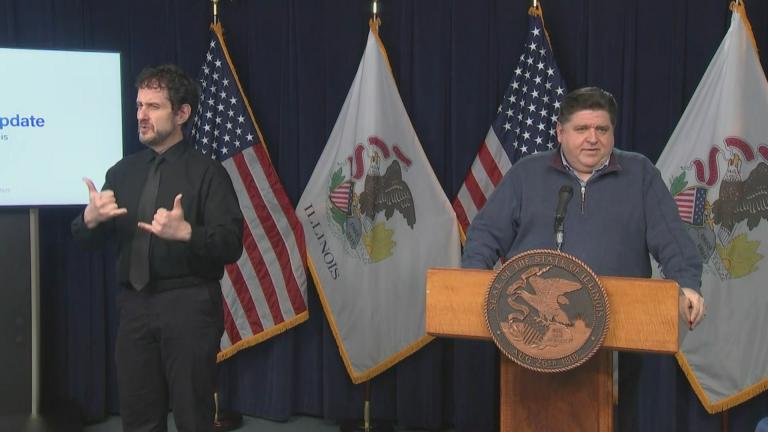 J.B. Pritzker talks Monday, Dec. 14, 2020 during the state’s daily COVID-19 briefing. (WTTW News)