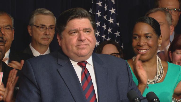 Gov. J.B. Pritzker appears at a signing ceremony for the $40 billion spending plan Wednesday, June 5, 2019. (WTTW News)