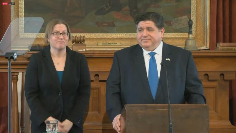Gov. J.B. Pritzker delivers his budget address to a mostly virtual audience from Springfield on Feb. 2, 2022. (WTTW News)