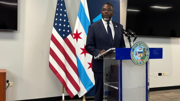 Mayor Brandon Johnson addresses the news media on Oct. 7, 2025. (Heather Cherone / WTTW News)