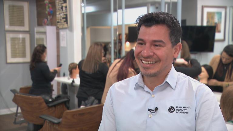 Jaime Romero, owner of Futurama Beauty Academy. (WTTW News)
